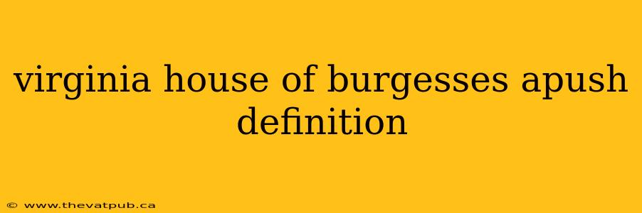 virginia house of burgesses apush definition